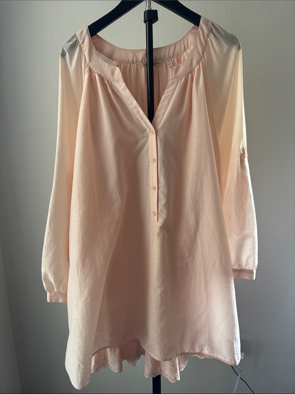Soft Surroundings Women's Blush Pink Button-Front Peasant Top